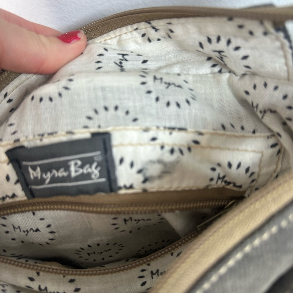 Myra Bag Brown and White Cowhide Shoulder Bag Crossbody Grey canvas western - Picture 8 of 12